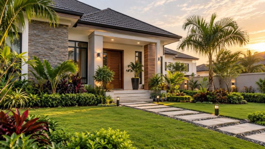 Professional residential landscaping for a modern home in Nigeria